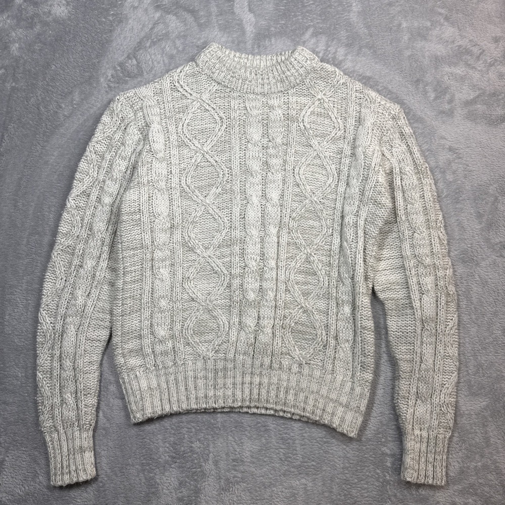 Vintage Montgomery Ward Sweater Womens L Gray Cable‎ Knit Cottage Core 70s
